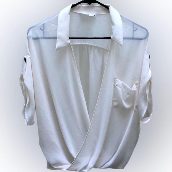 Lush Tops - LUSH | | surplice cream Faux Wrap short sleeved Blouse